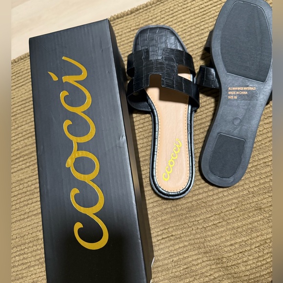 NEW Ccocci Croc Embossed Vegan Leather H Band Slide Slip On Comfy Sandals Shoes - Picture 15 of 15